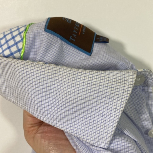 Men's Tattersall 100% Cotton Light Blue Subtle Plaid Dress Shirt Size 16-16.5 - Picture 9 of 9